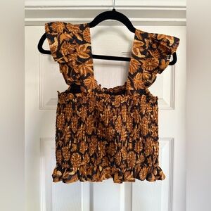 ‼️SOLD‼️Black and Orange Smocked Ruffle Tank Top